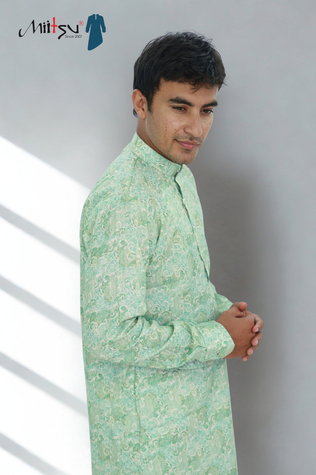 Men’s Mint Green Classic Printed Kurta Set (1204)