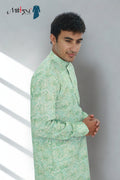 Men’s Mint Green Classic Printed Kurta Set (1204)