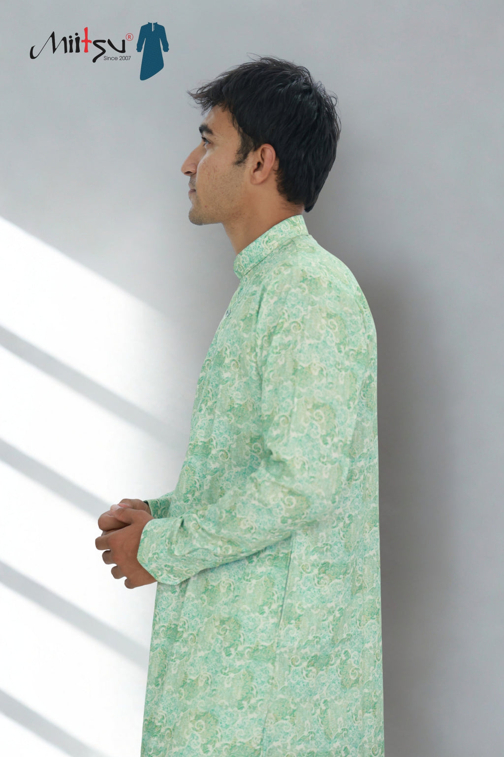 Men’s Mint Green Classic Printed Kurta Set (1204)