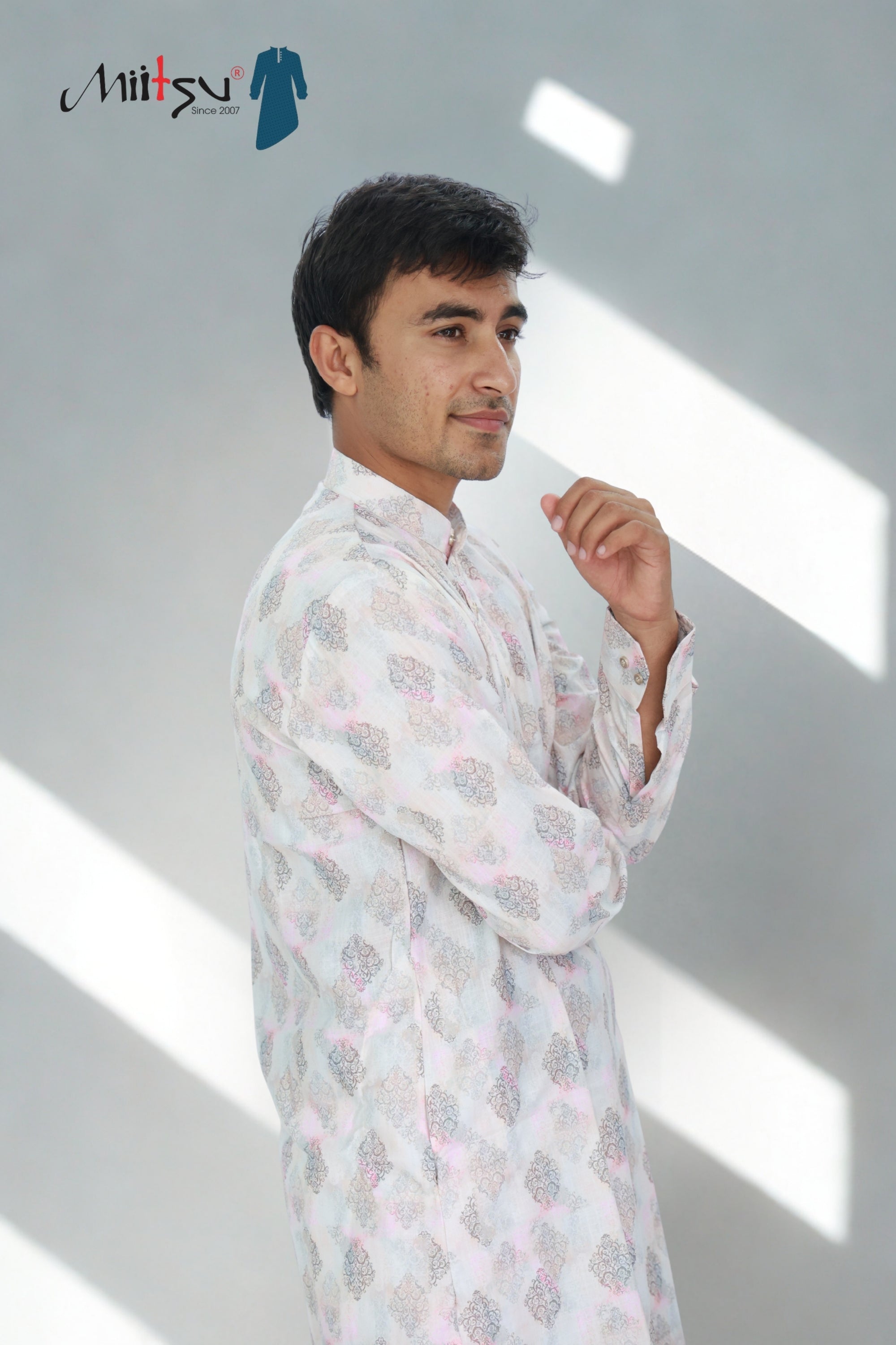 Men’s Subtle Peach Floral Kurta Set (1204)
