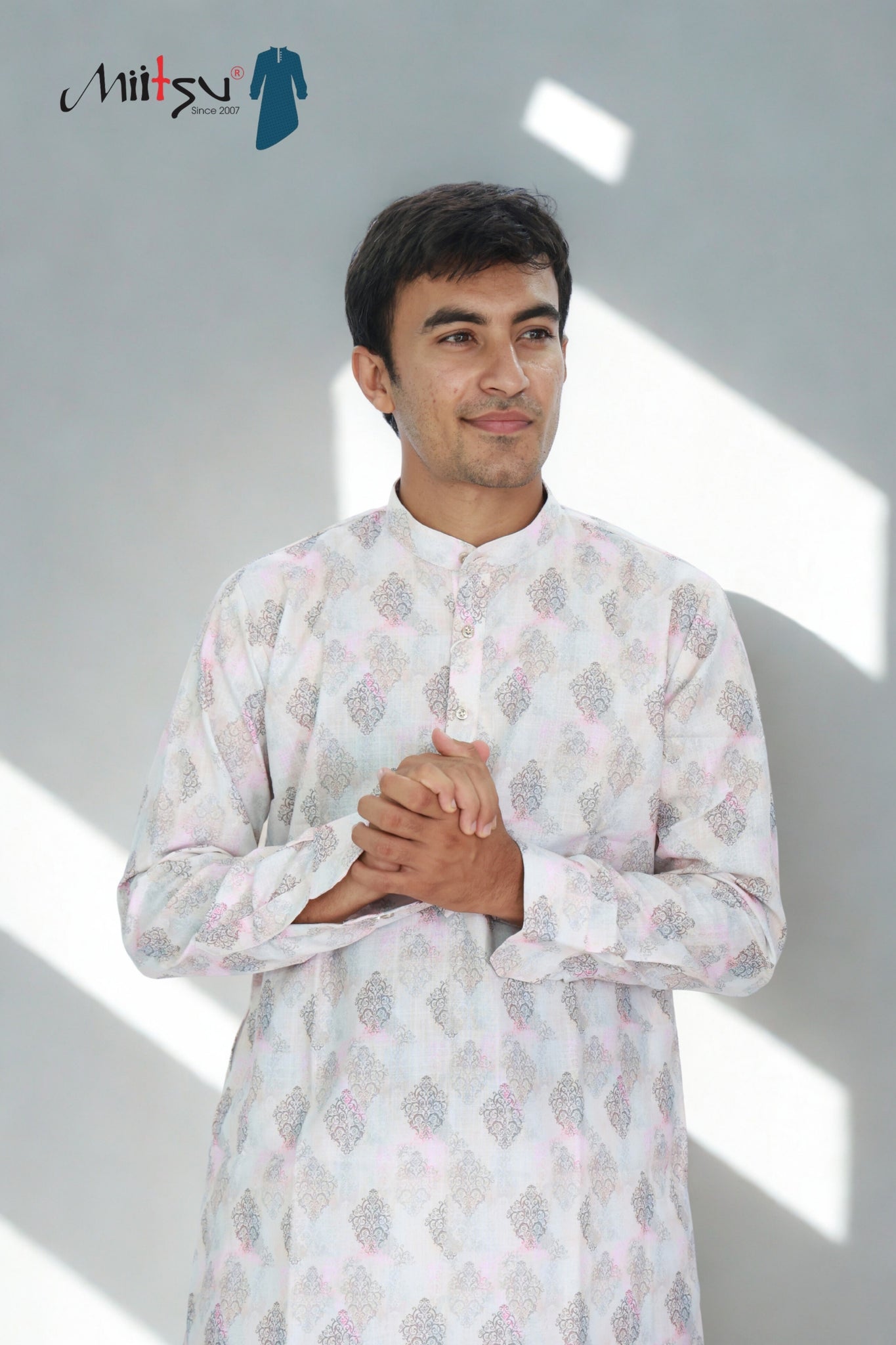 Men’s Subtle Peach Floral Kurta Set (1204)