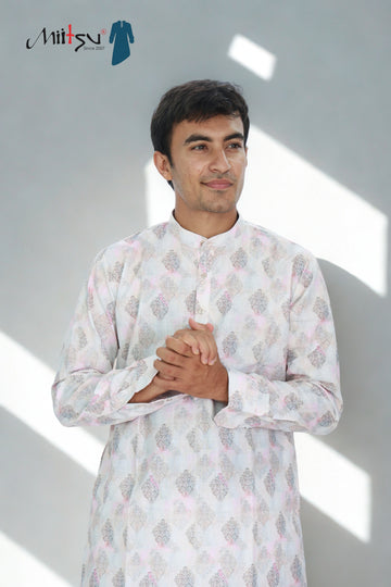 Men’s Subtle Peach Floral Kurta Set (1204)