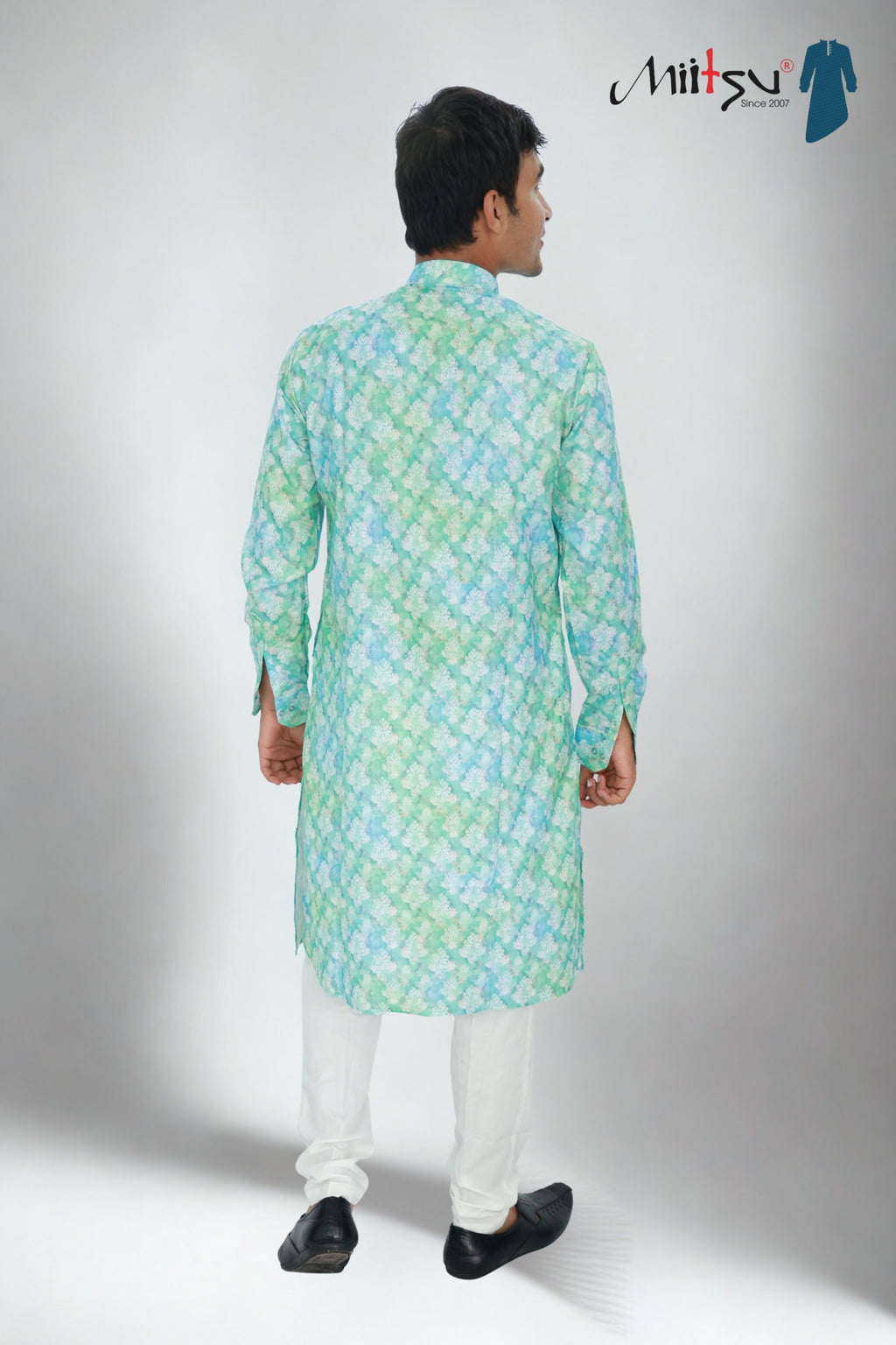Men's Pistachio Floral Cotton Kurta (1204)