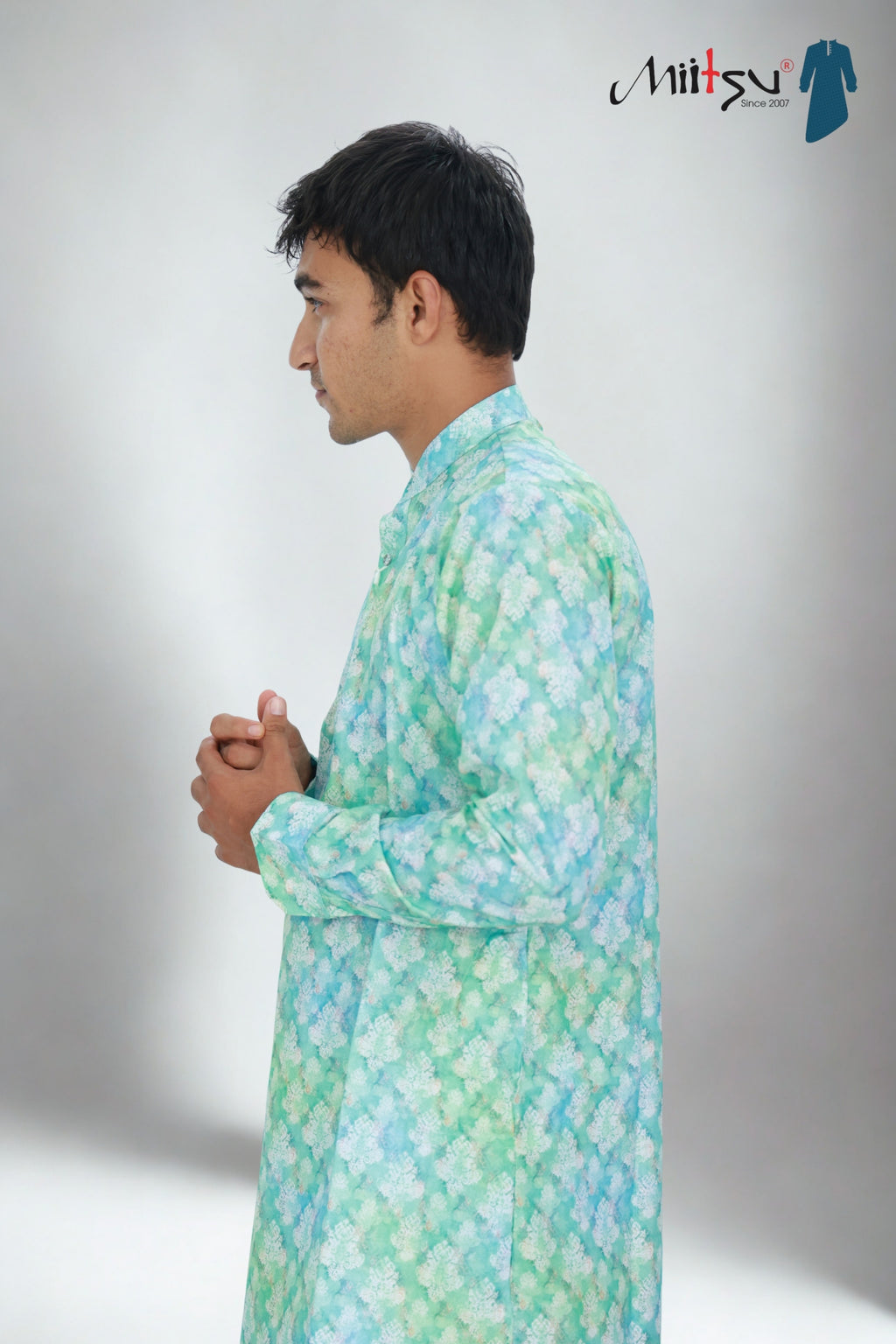 Men's Pistachio Floral Cotton Kurta (1204)