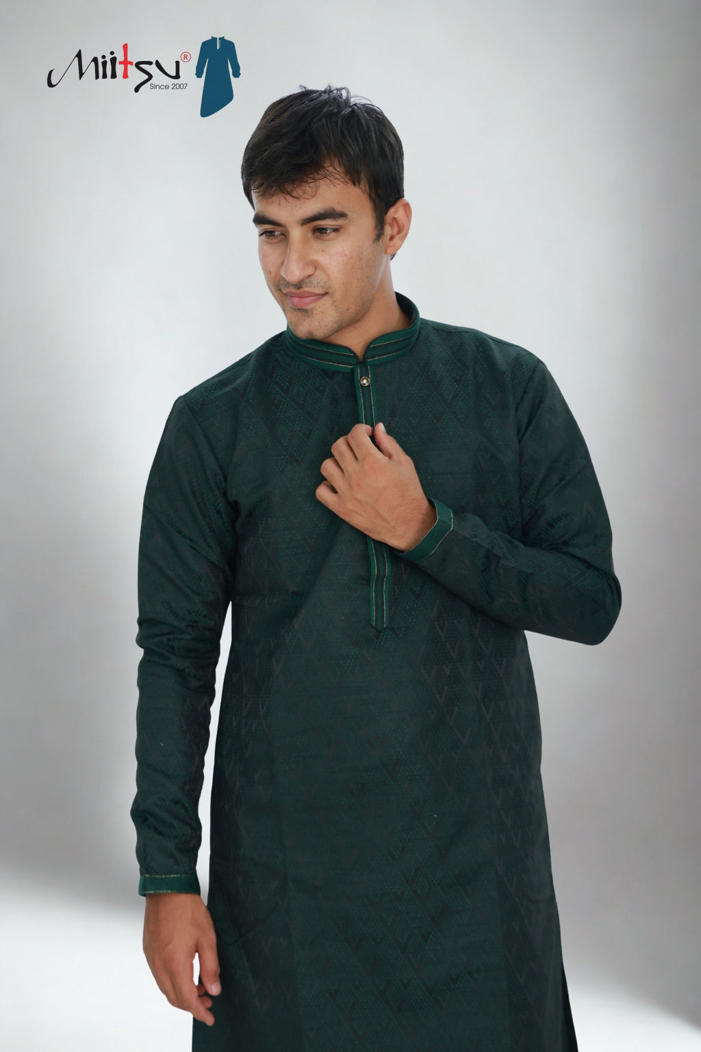 Men’s Deep Emerald Textured Kurta Set  (60022)