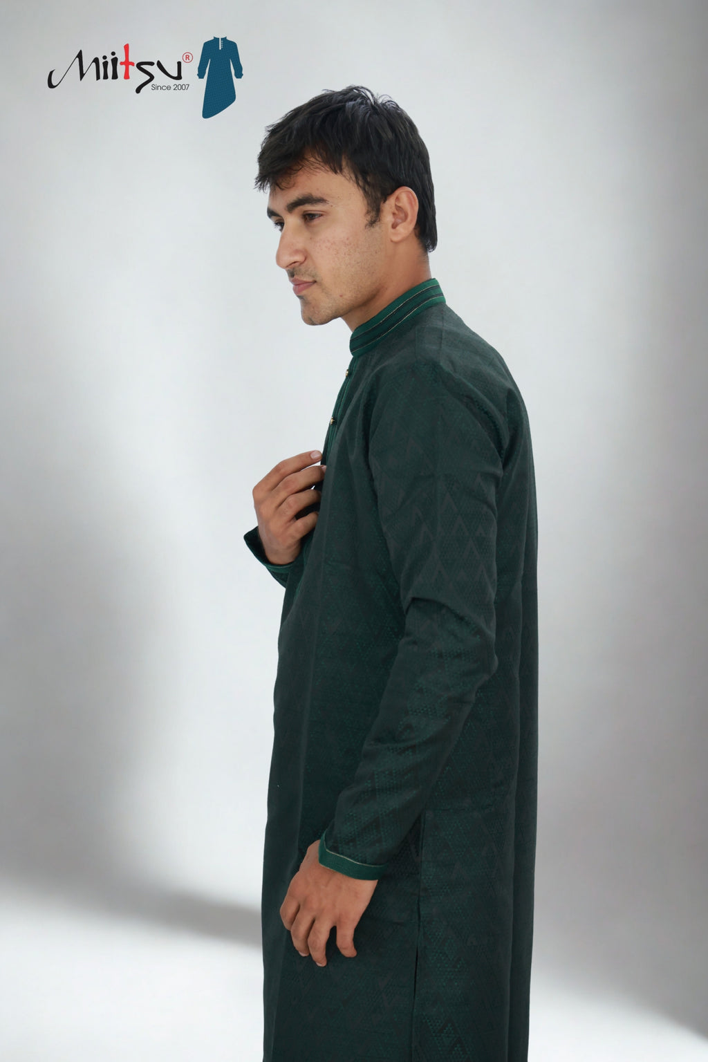 Men’s Deep Emerald Textured Kurta Set  (60022)