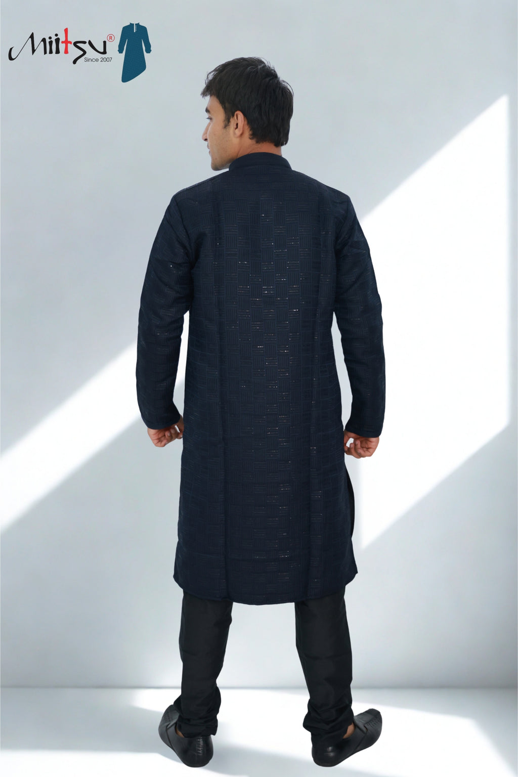 Men’s Navy Blue Textured Kurta Set (6038)