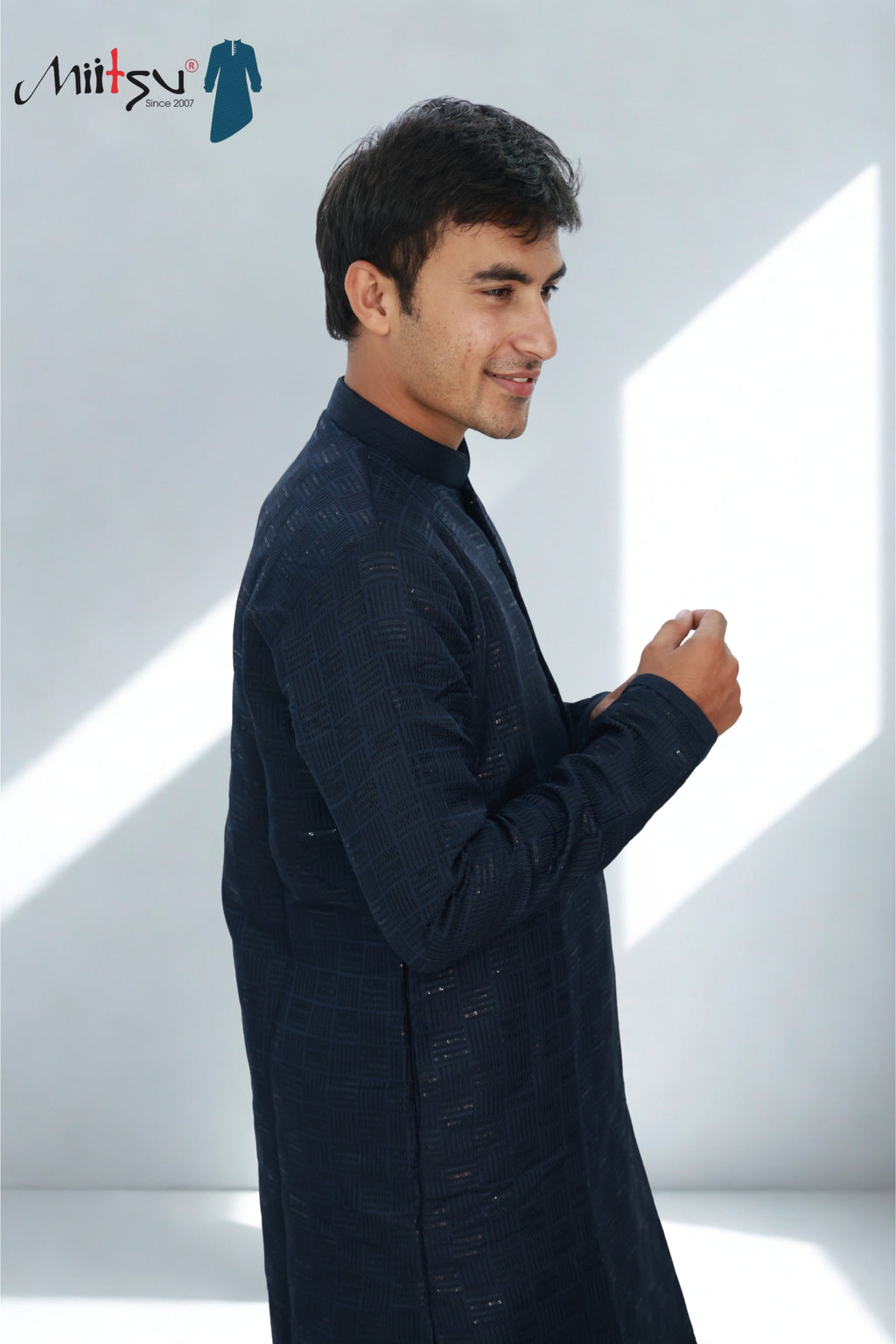 Men’s Navy Blue Textured Kurta Set (6038)