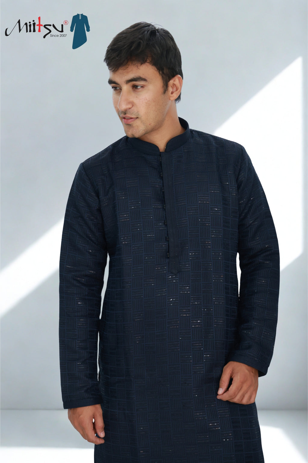 Men’s Navy Blue Textured Kurta Set (6038)