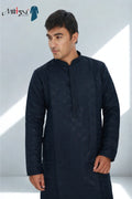 Men’s Navy Blue Textured Kurta Set (6038)