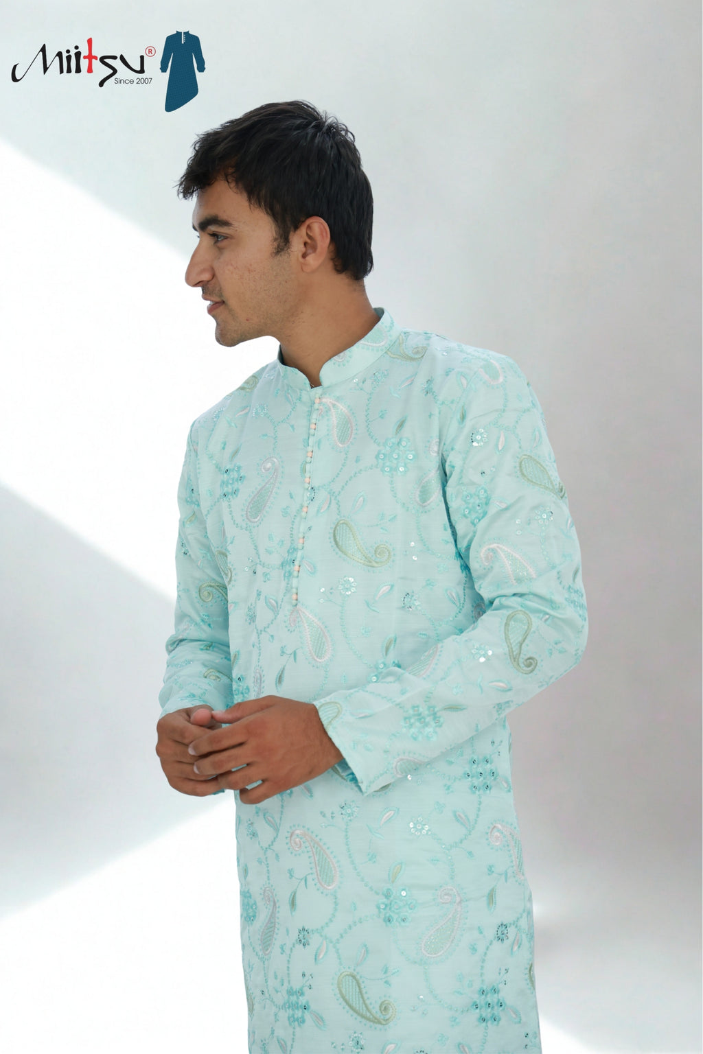 Men’s Sky Blue Embroidered Kurta Set – Festive Classic (10047)
