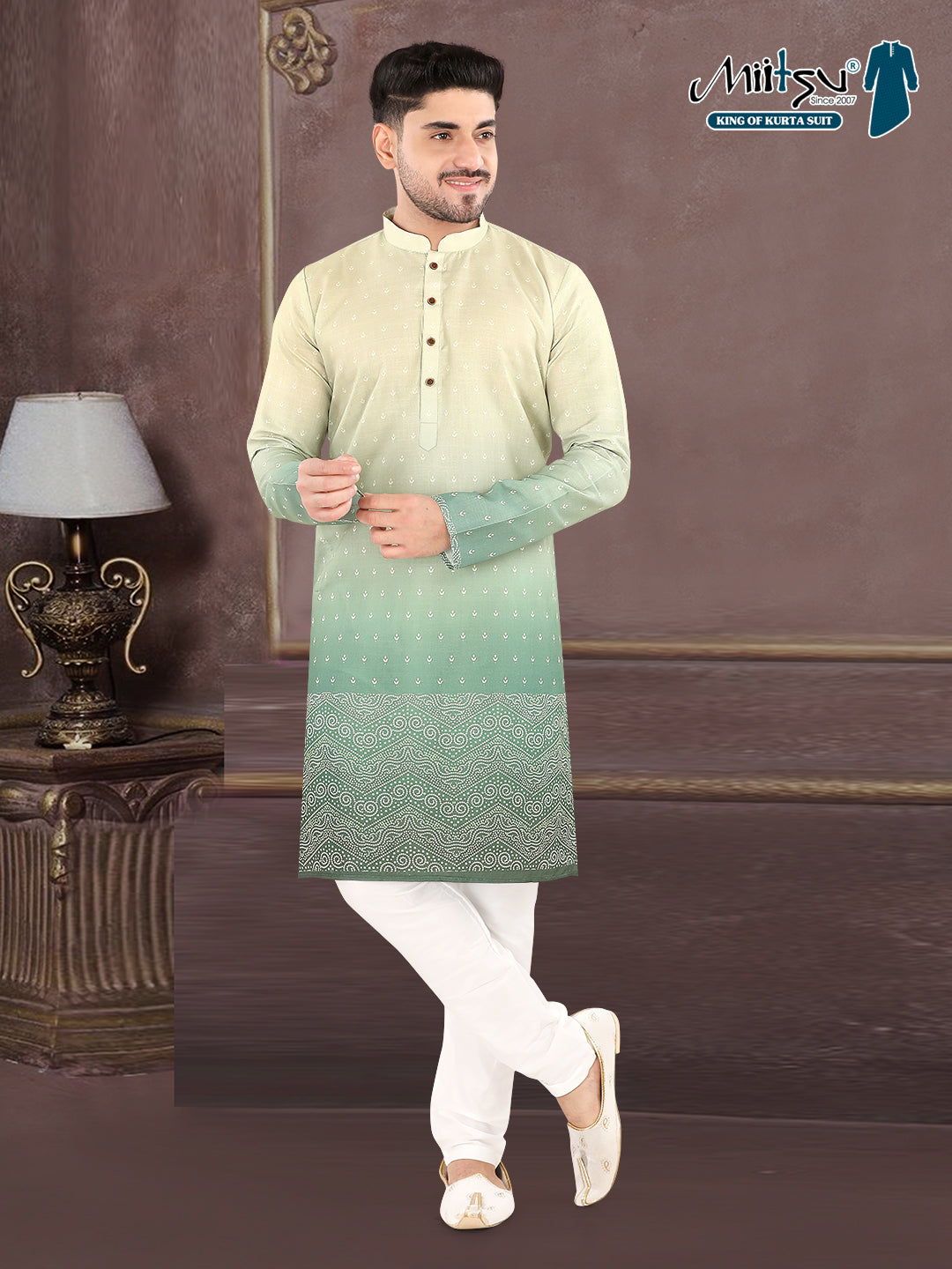 Pista Ombre Heritage Print Kurta (7081)