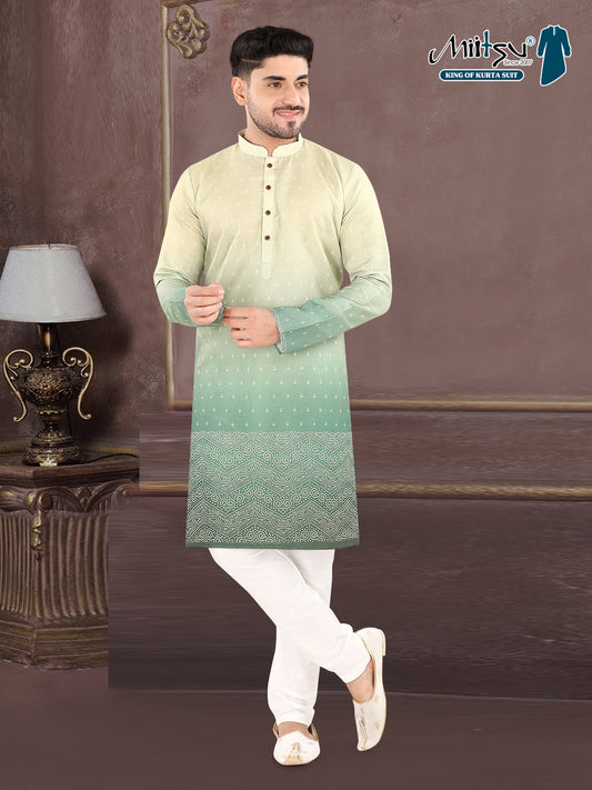 Pista Ombre Heritage Print Kurta (1944)