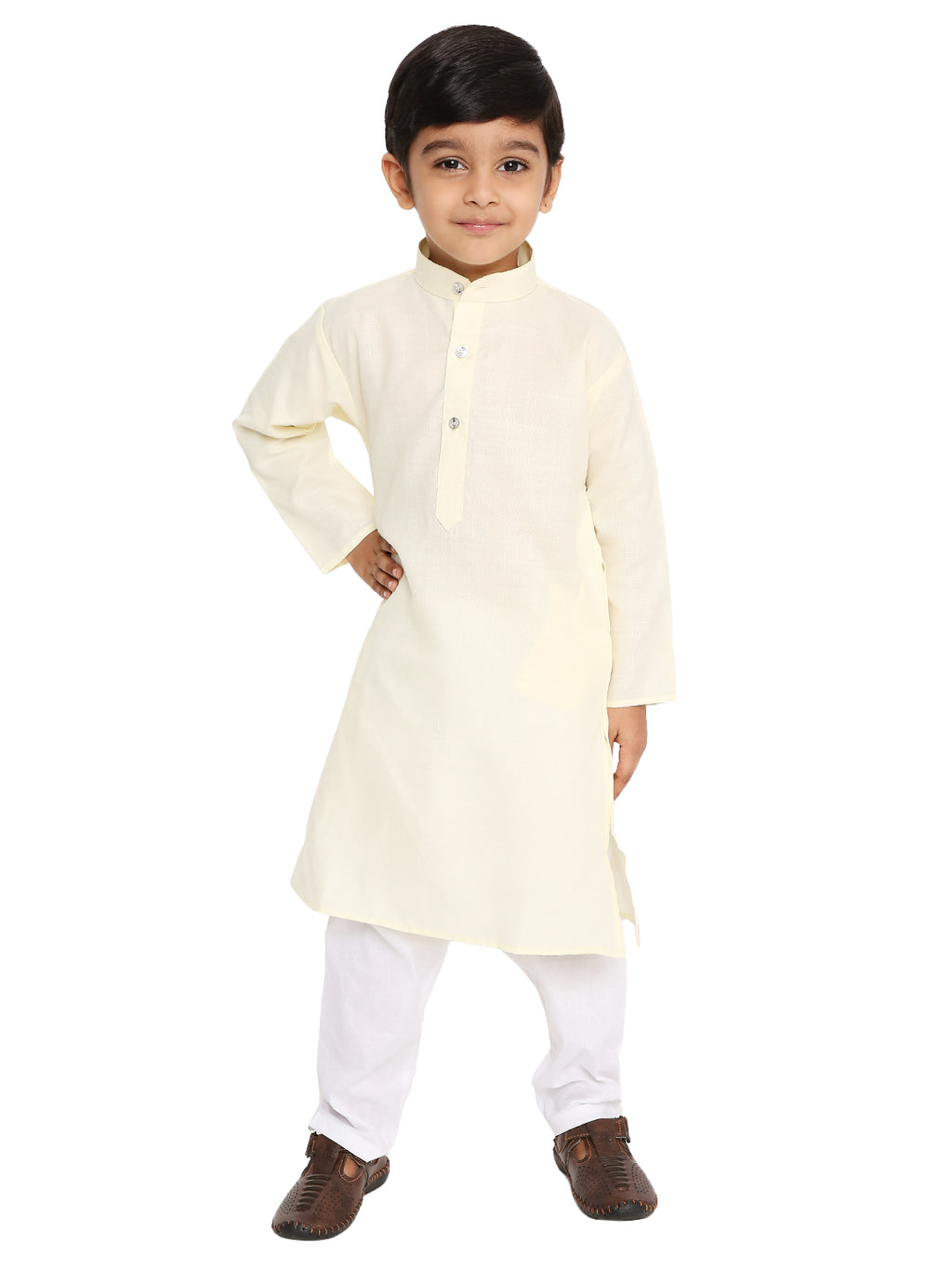 Light Cream Plain Kid's Kurta Set (2105)