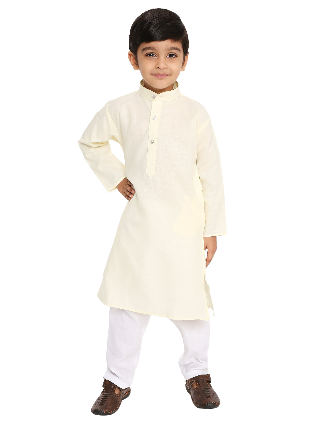 Light Cream Plain Kid's Kurta Set (2105)