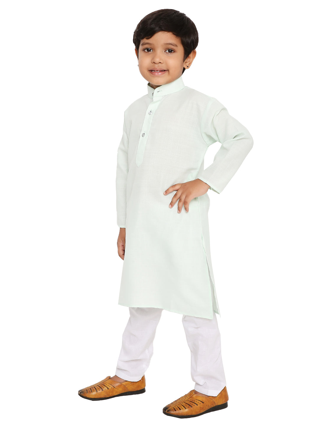 Light Pista Plain Kid's Kurta Set (2108)