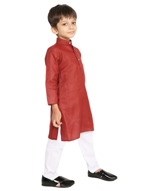 Dark Maroon Plain Kid's Kurta Set (2131)