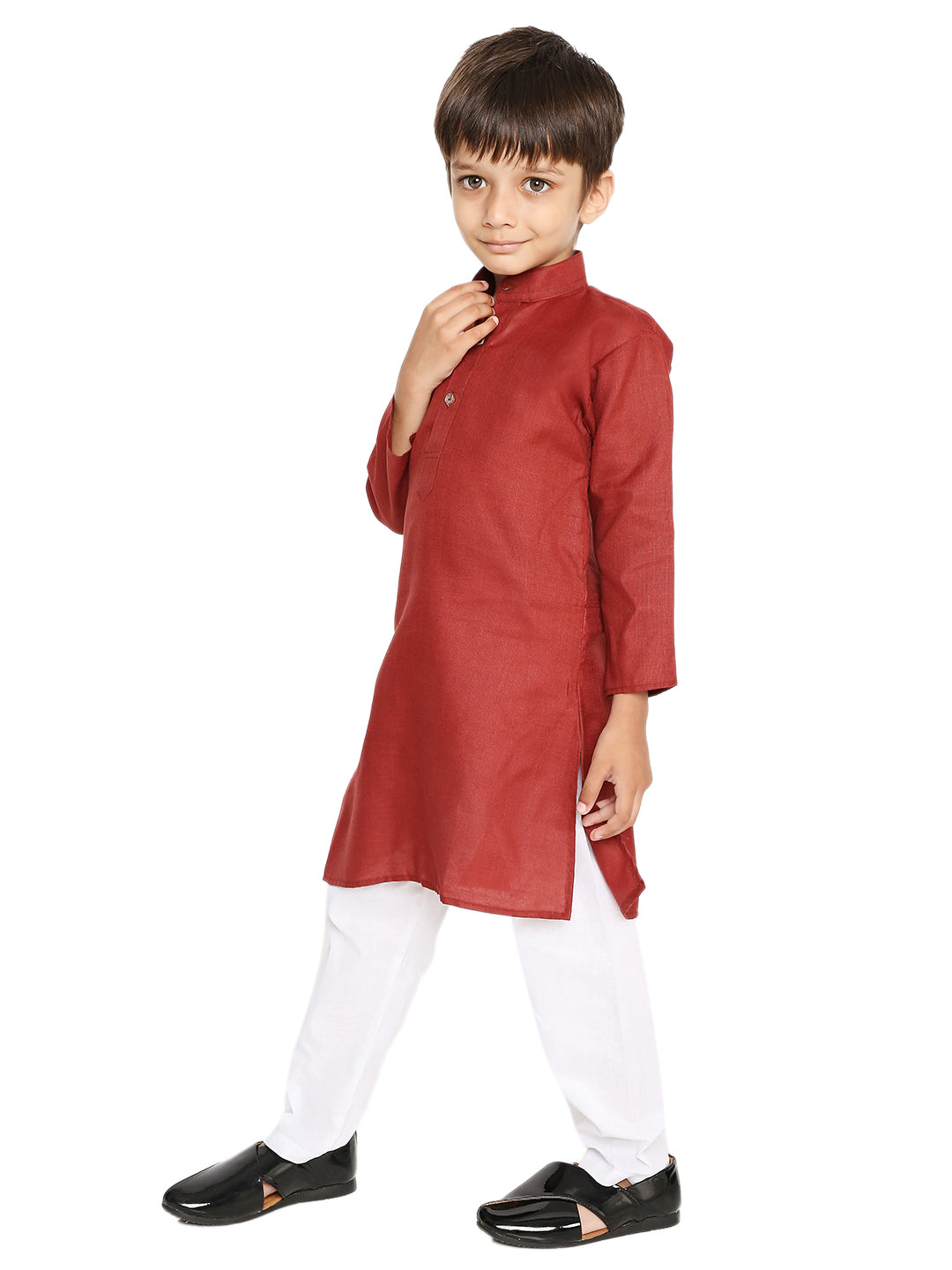 Dark Maroon Plain Kid's Kurta Set (2131)