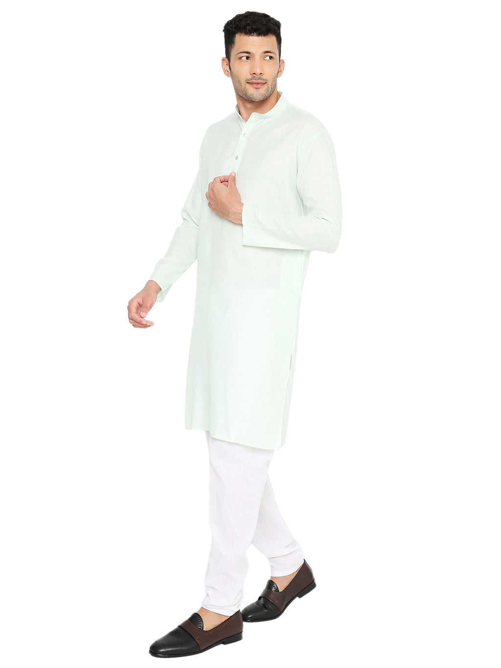 Light Pista Plain Kurta Set (1108)