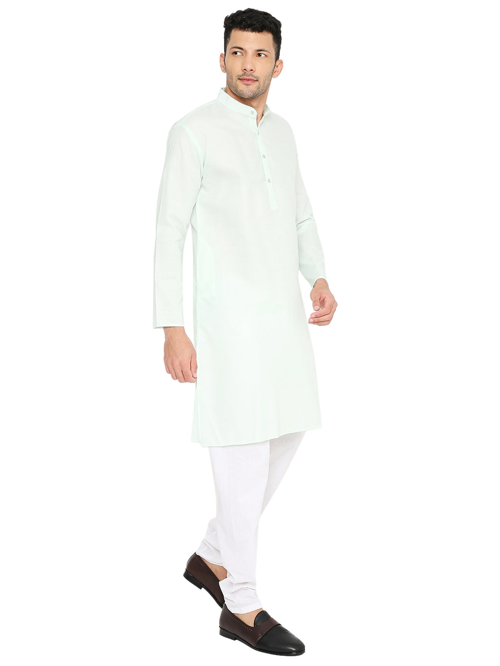 Light Pista Plain Kurta Set (1108)