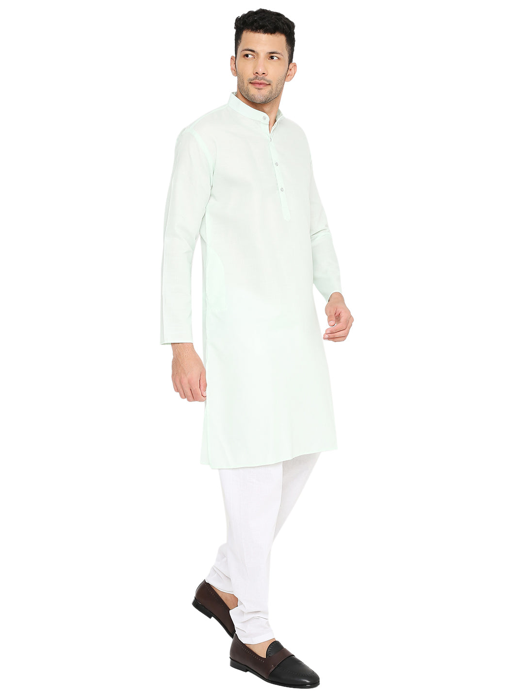Light Pista Plain Kurta Set (1108)