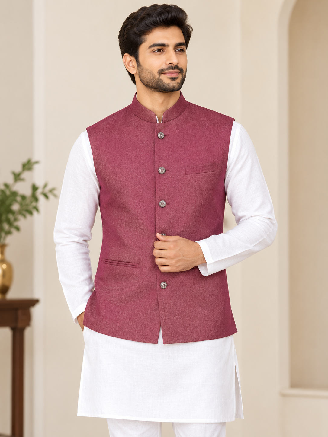 Rich Maroon Solid Silk-Blend Koti(377)