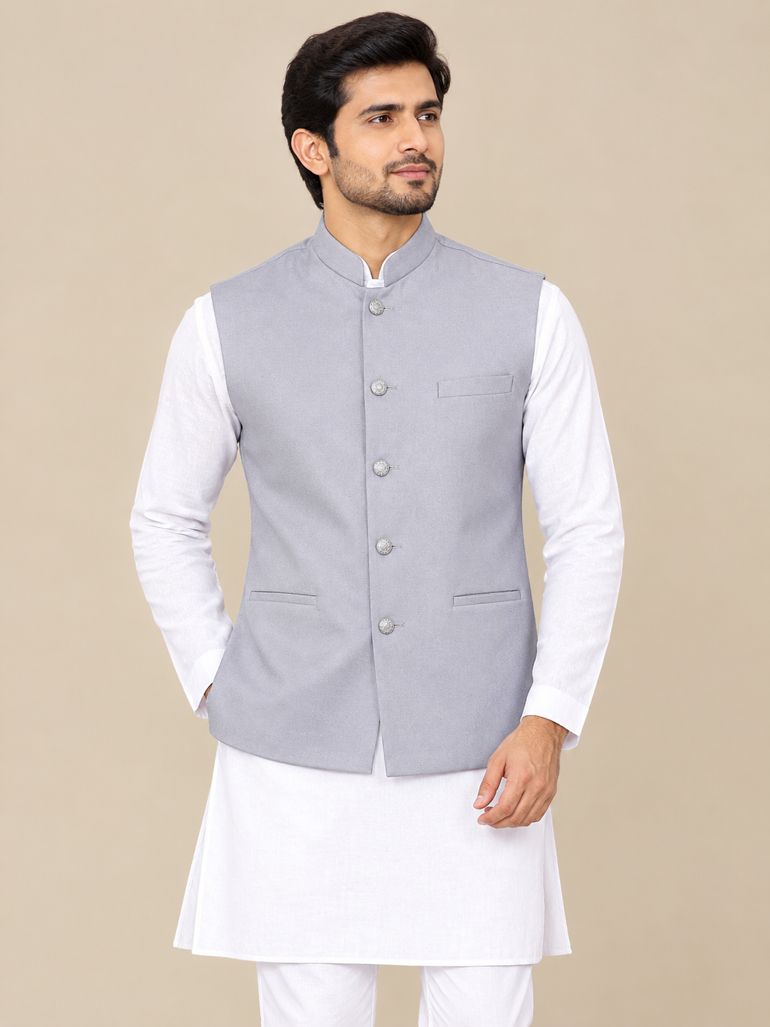 Men’s Light Grey Traditional Koti(377)