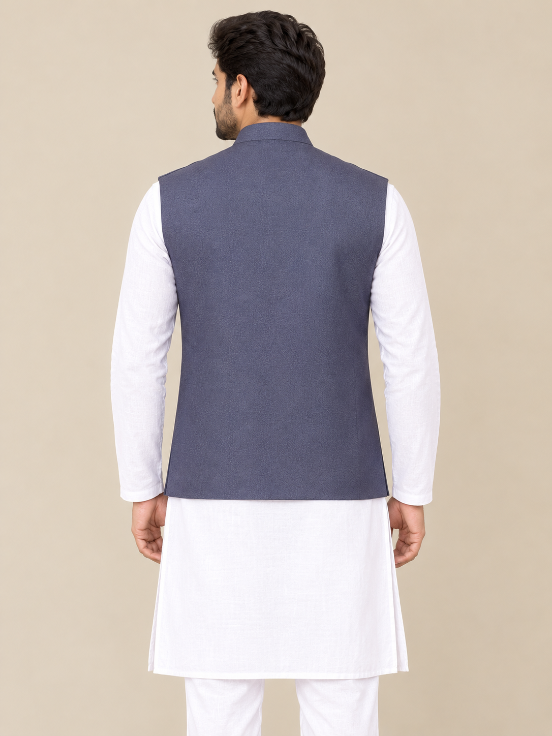 Deep Slate Navy Structured Solid Ethnic Vest(377)