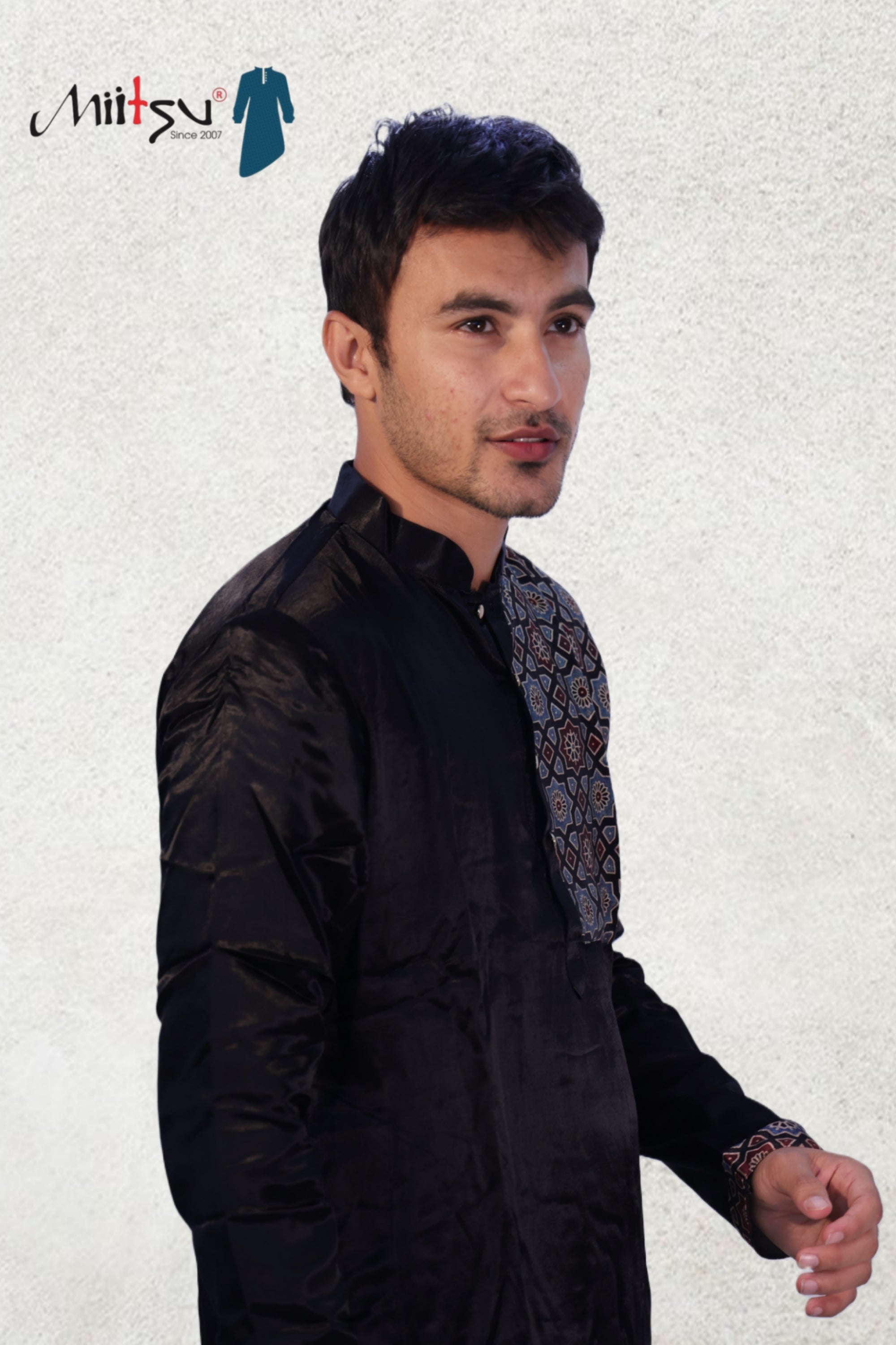Noir Heritage" – Black Silk Kurta with Ajrakh Accent (2791)