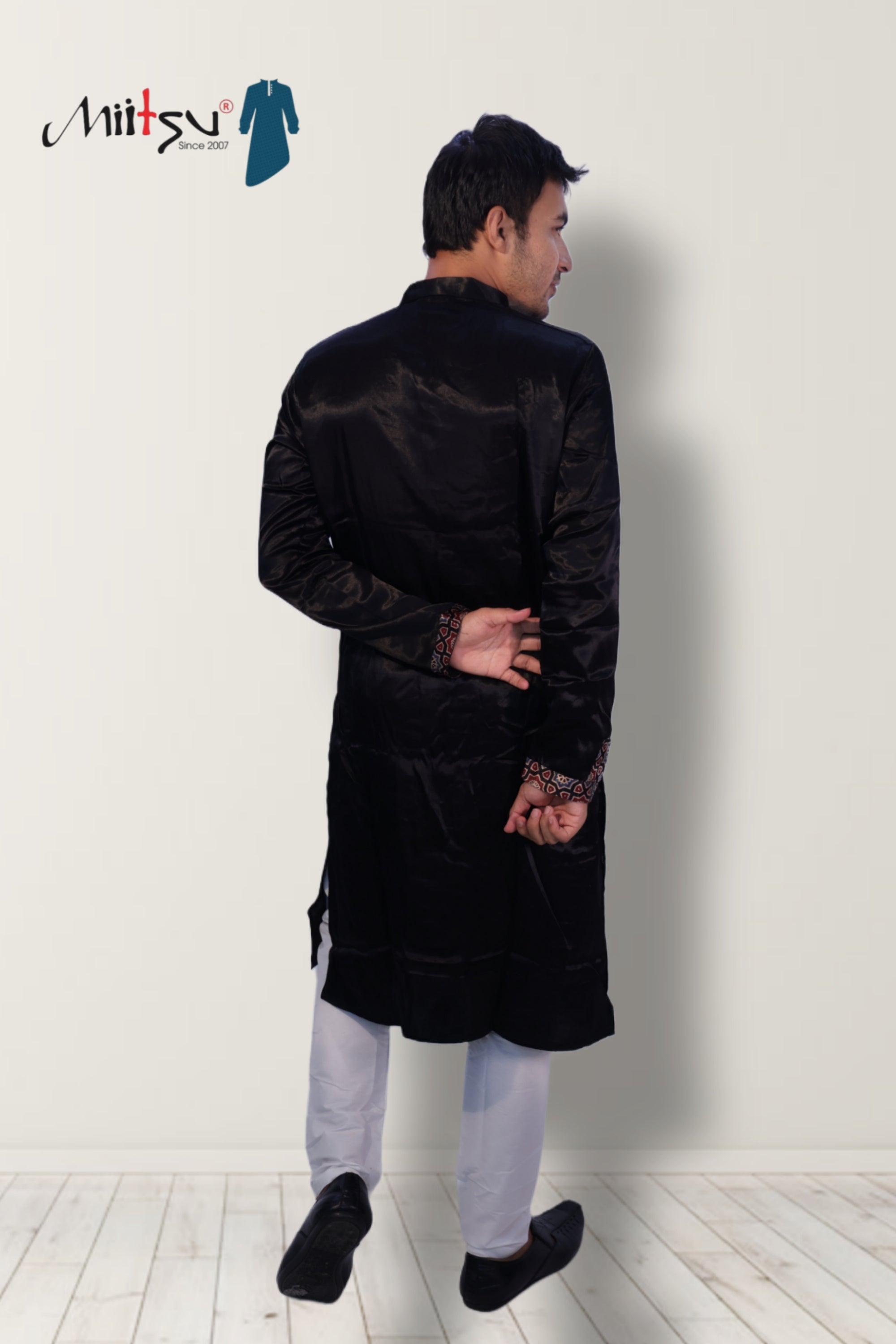 Noir Heritage" – Black Silk Kurta with Ajrakh Accent (2791)