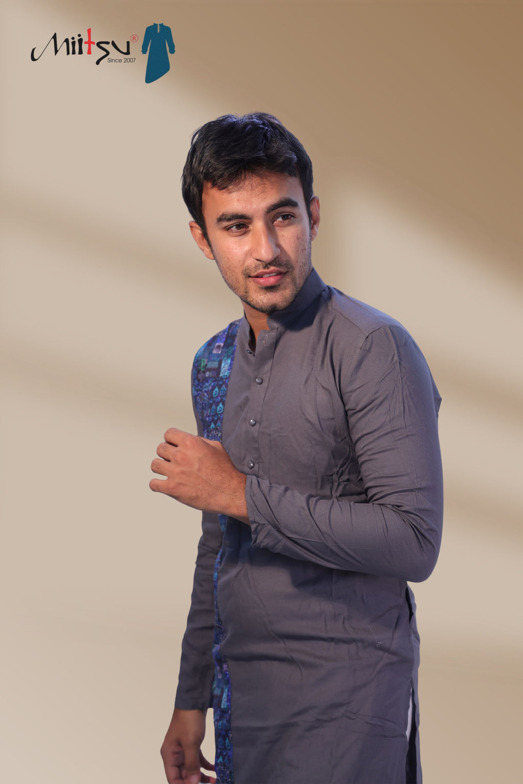 Slate Grey Kurta with Indigo Patch Detailing (5050)