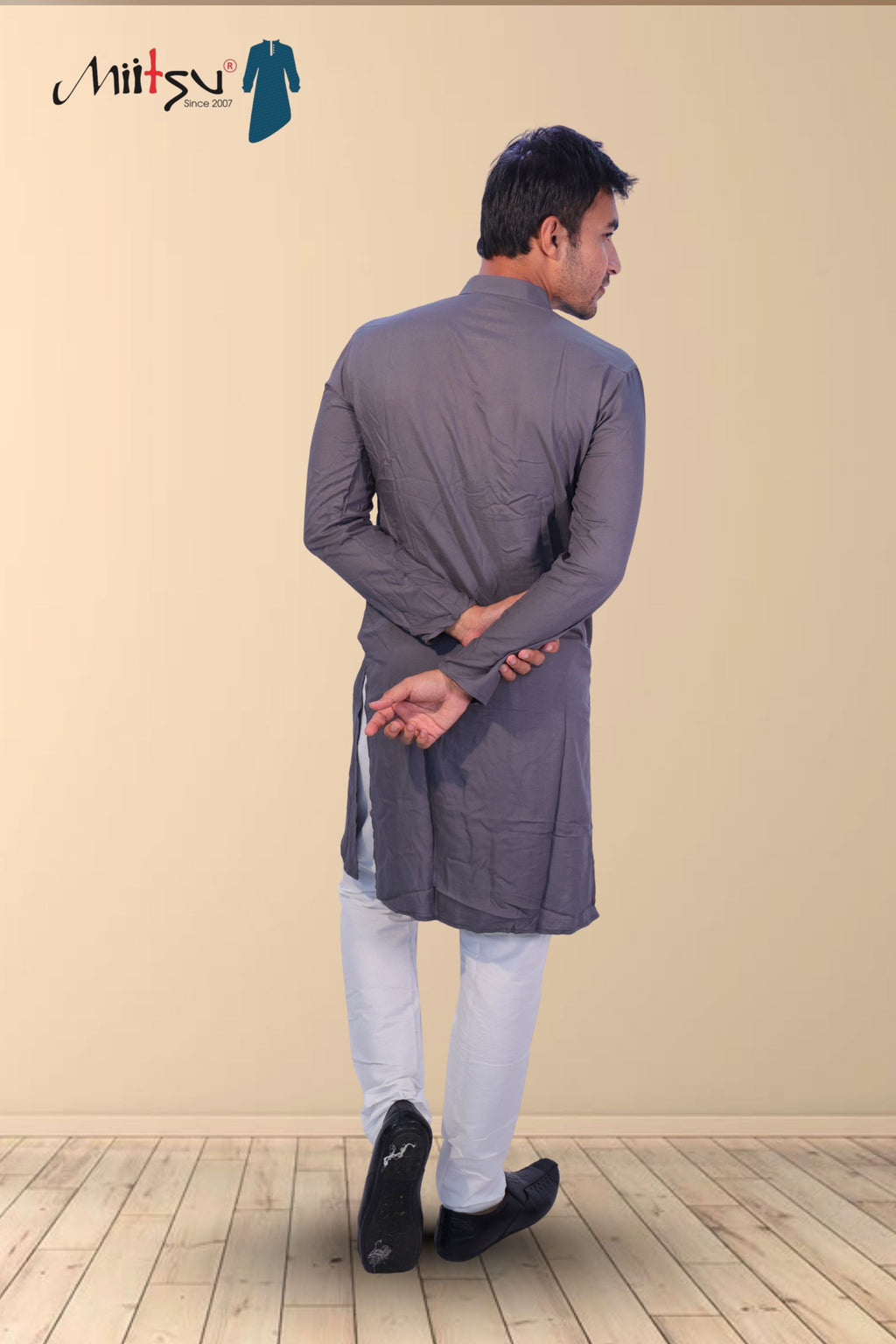 Slate Grey Kurta with Indigo Patch Detailing (5050)