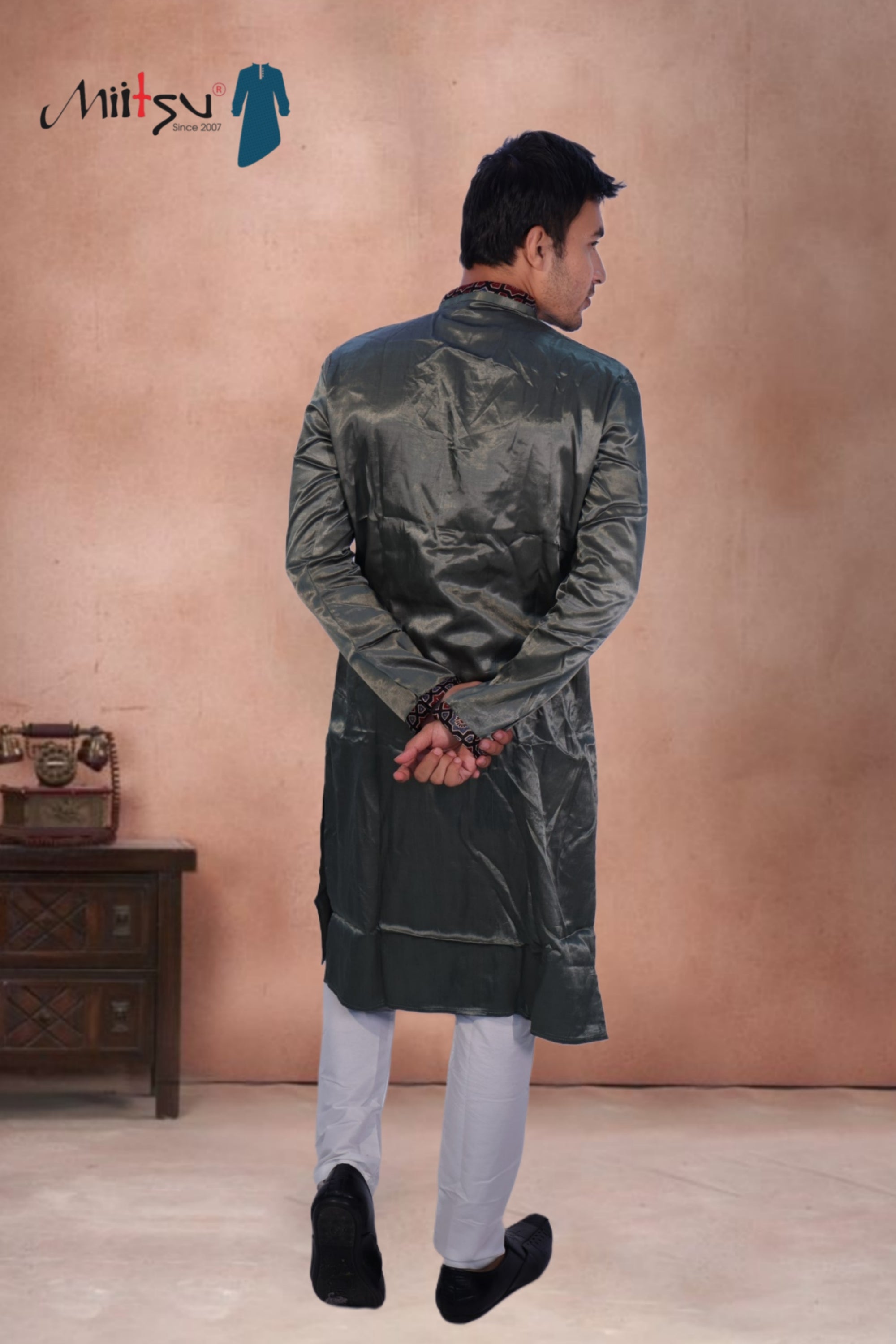 Midnight Charm Ajrakh Detailed Silk Kurta (2791)