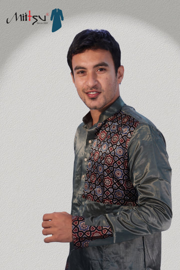Midnight Charm Ajrakh Detailed Silk Kurta (2791)
