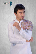 White Cotton Kurta with Dual-Side Ethnic Print (280)