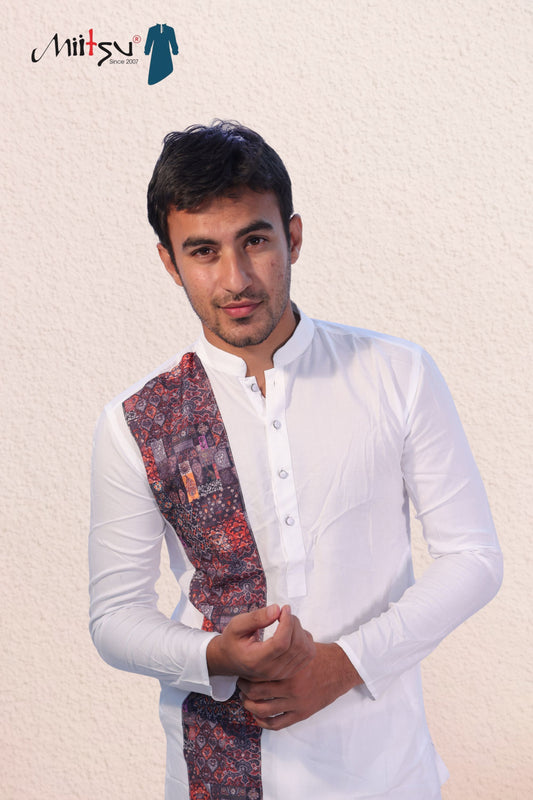 White Mosaic Cotton Kurta (5050)