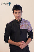 Regal Black Kurta with Ajrakh-Inspired Patchwork (280)