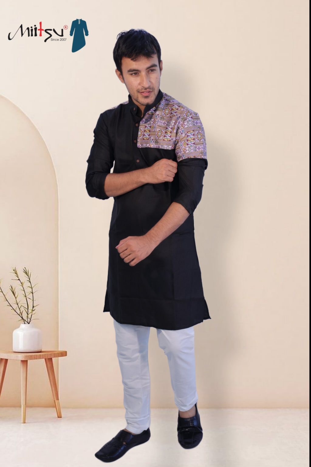 Regal Black Kurta with Ajrakh-Inspired Patchwork (280)