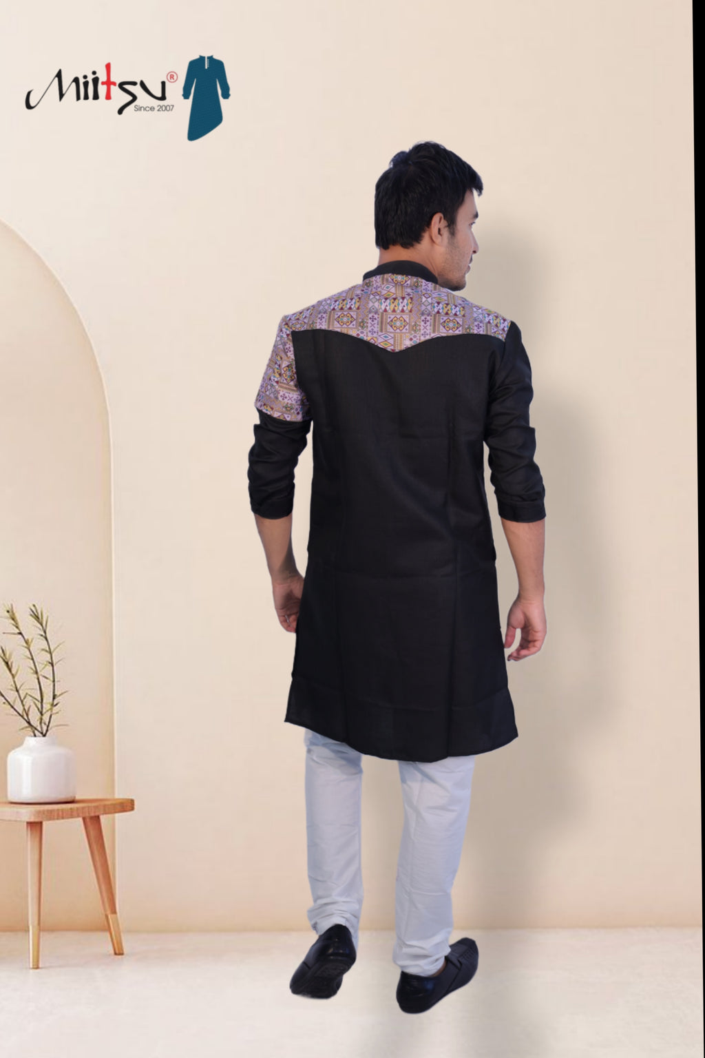 Regal Black Kurta with Ajrakh-Inspired Patchwork (280)