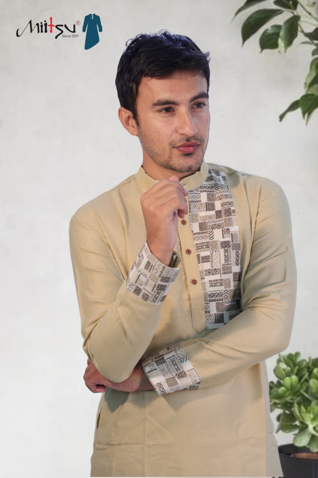 Elegant Beige Kurta with Geometric Printed Accents (281)
