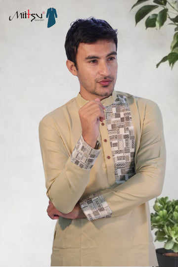 Elegant Beige Kurta with Geometric Printed Accents (281)