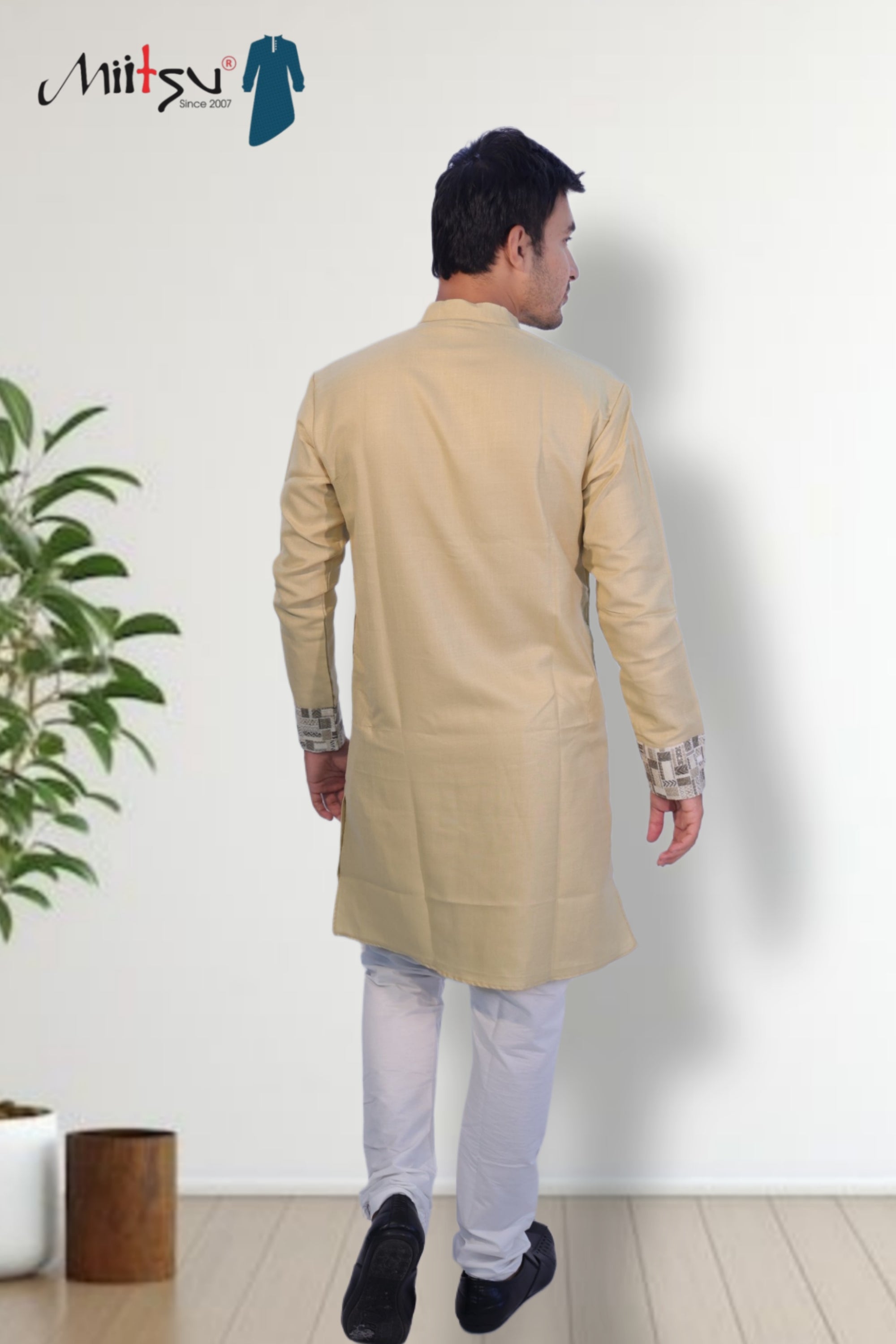 Elegant Beige Kurta with Geometric Printed Accents (281)