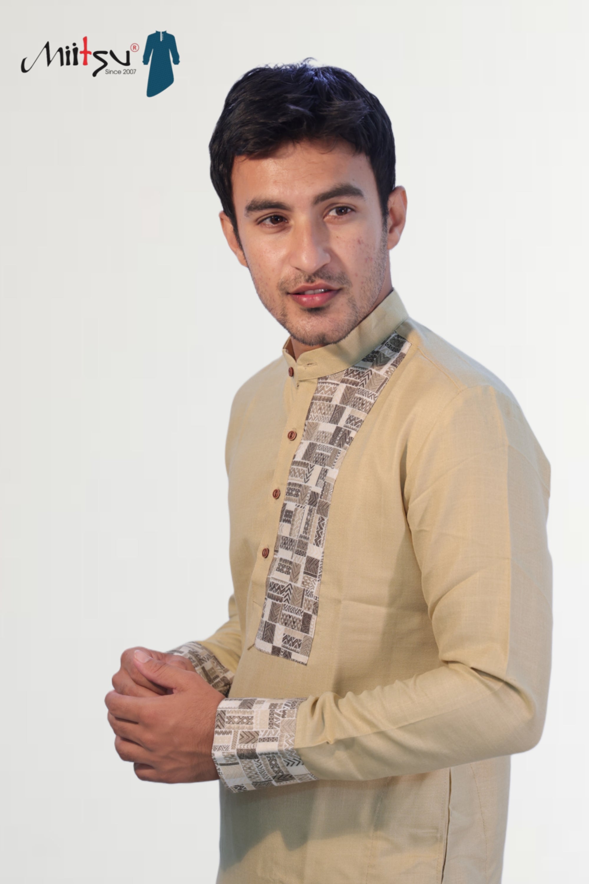 Elegant Beige Kurta with Geometric Printed Accents (281)
