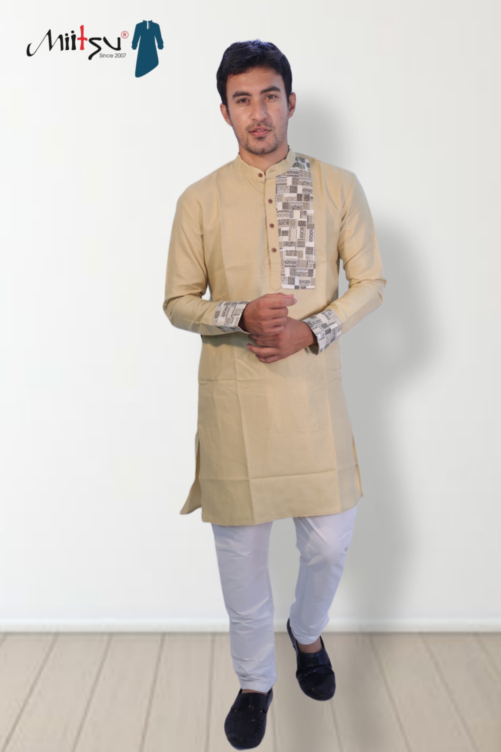 Elegant Beige Kurta with Geometric Printed Accents (281)