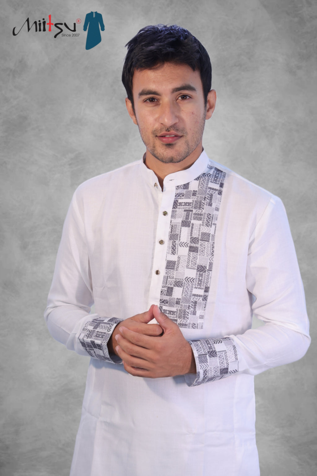 Pure White Kurta with Minimalist Printed Detailing (281)