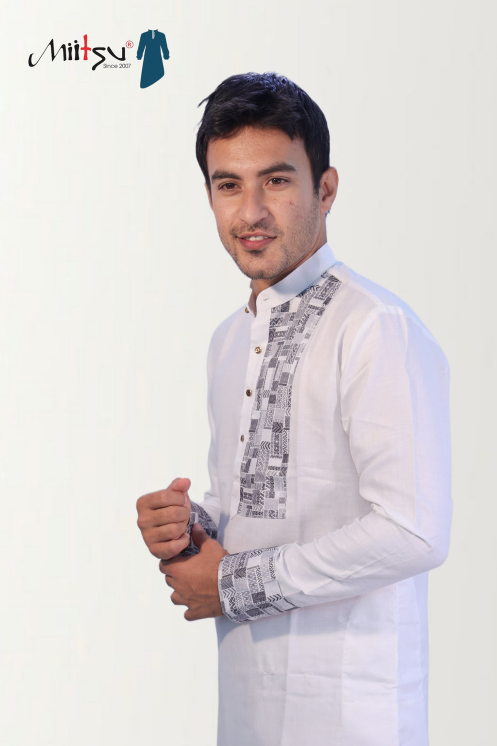 Pure White Kurta with Minimalist Printed Detailing (281)