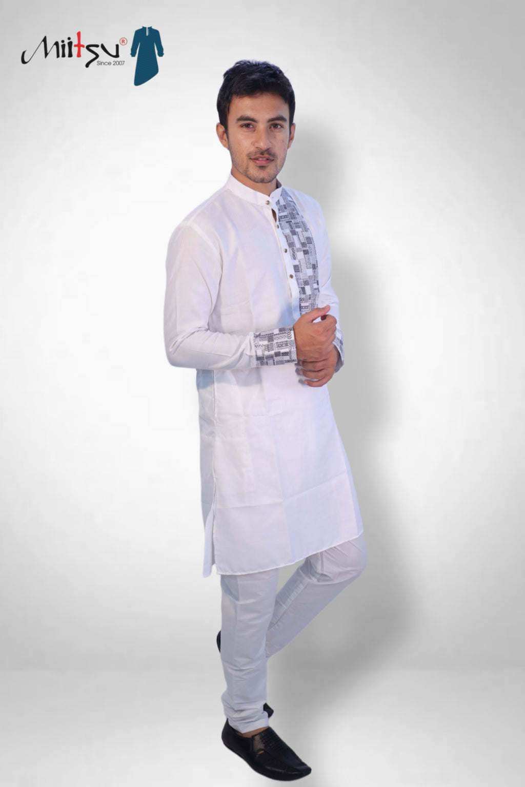 Pure White Kurta with Minimalist Printed Detailing (281)