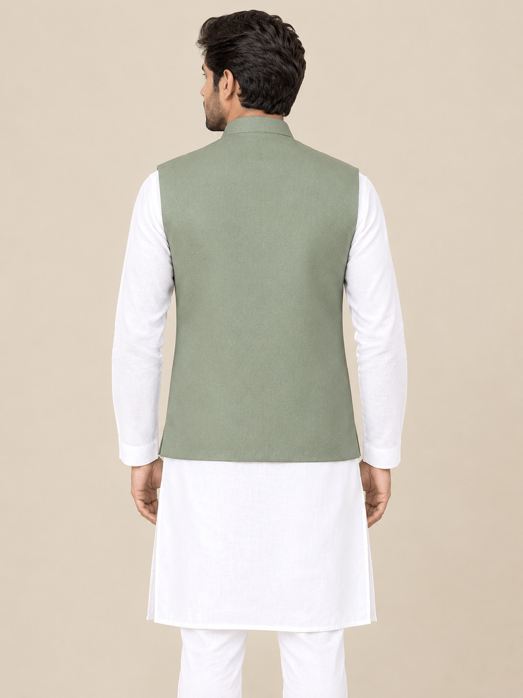Structured Pastel Olive Traditional Vest(377)