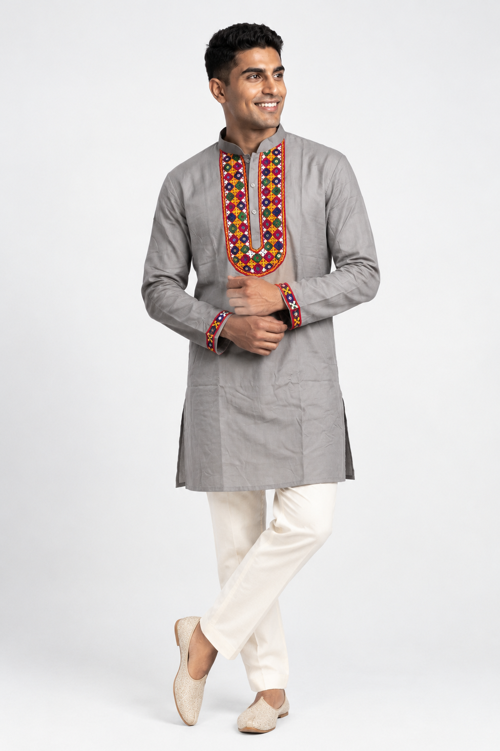 Kutch Designer Kurta with Multicolour Embroidered Detailing for Men(8584)