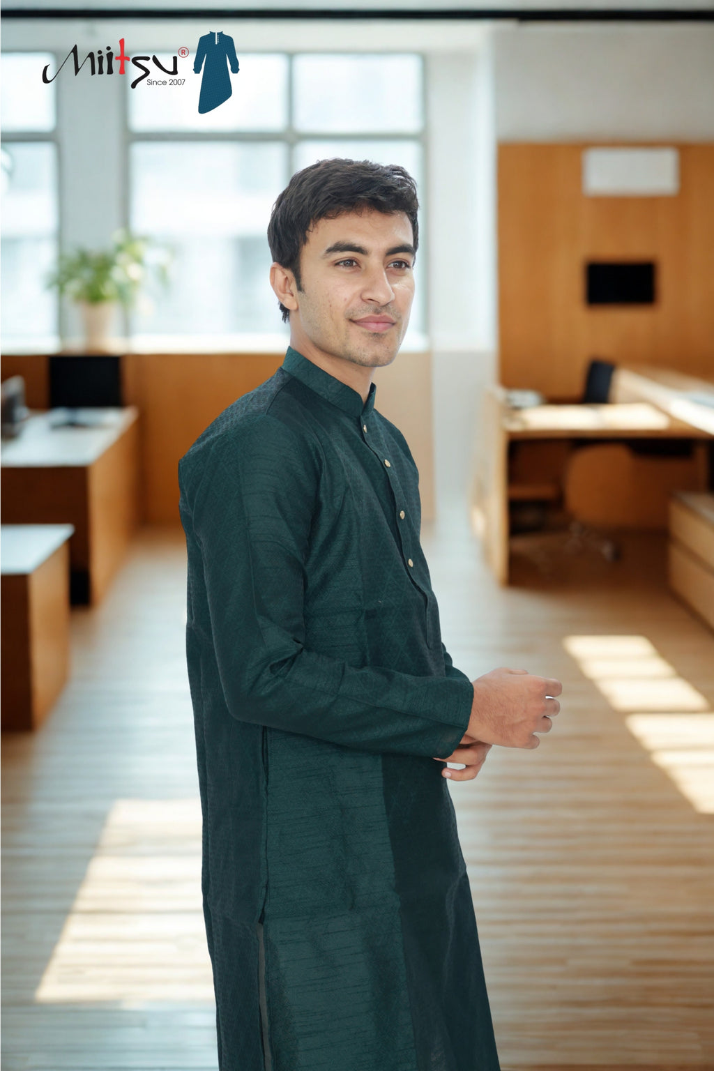 Men's Classic Dark Green Cotton Kurta (2299)